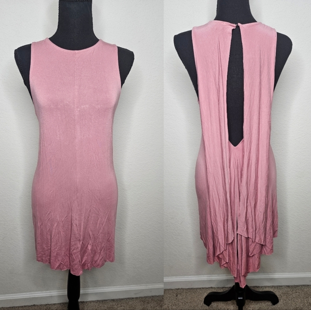 NWOT POL Dusty Pink Mauve Drapey Open Back Faux Cape Fitted Tank Tunic Dress